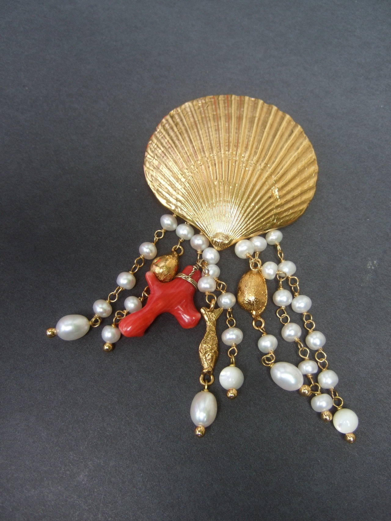 Goossens Paris Scallop Shell Sea Life Brooch c 1990 For Sale 4