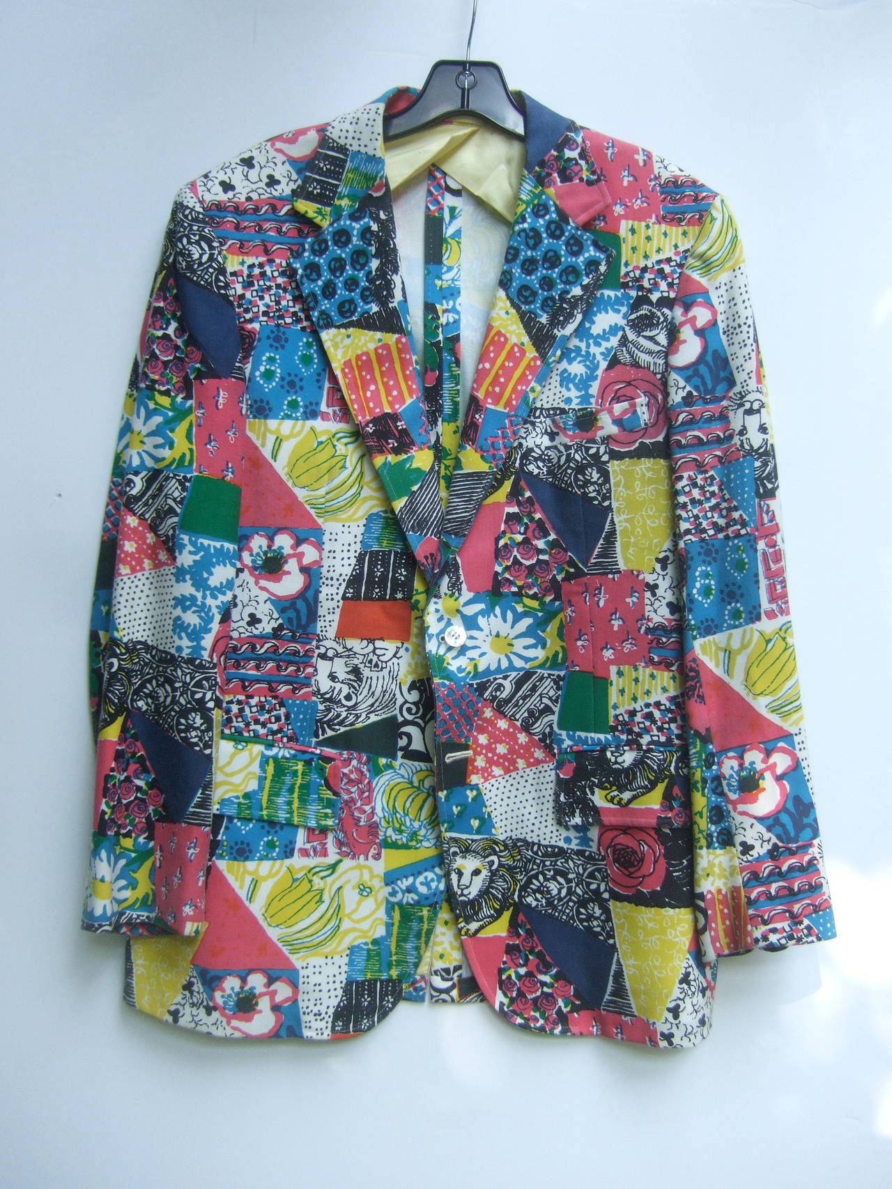 Gray Lilly Pulitzer Men's Whimsical Print Resort Jacket c 1970s