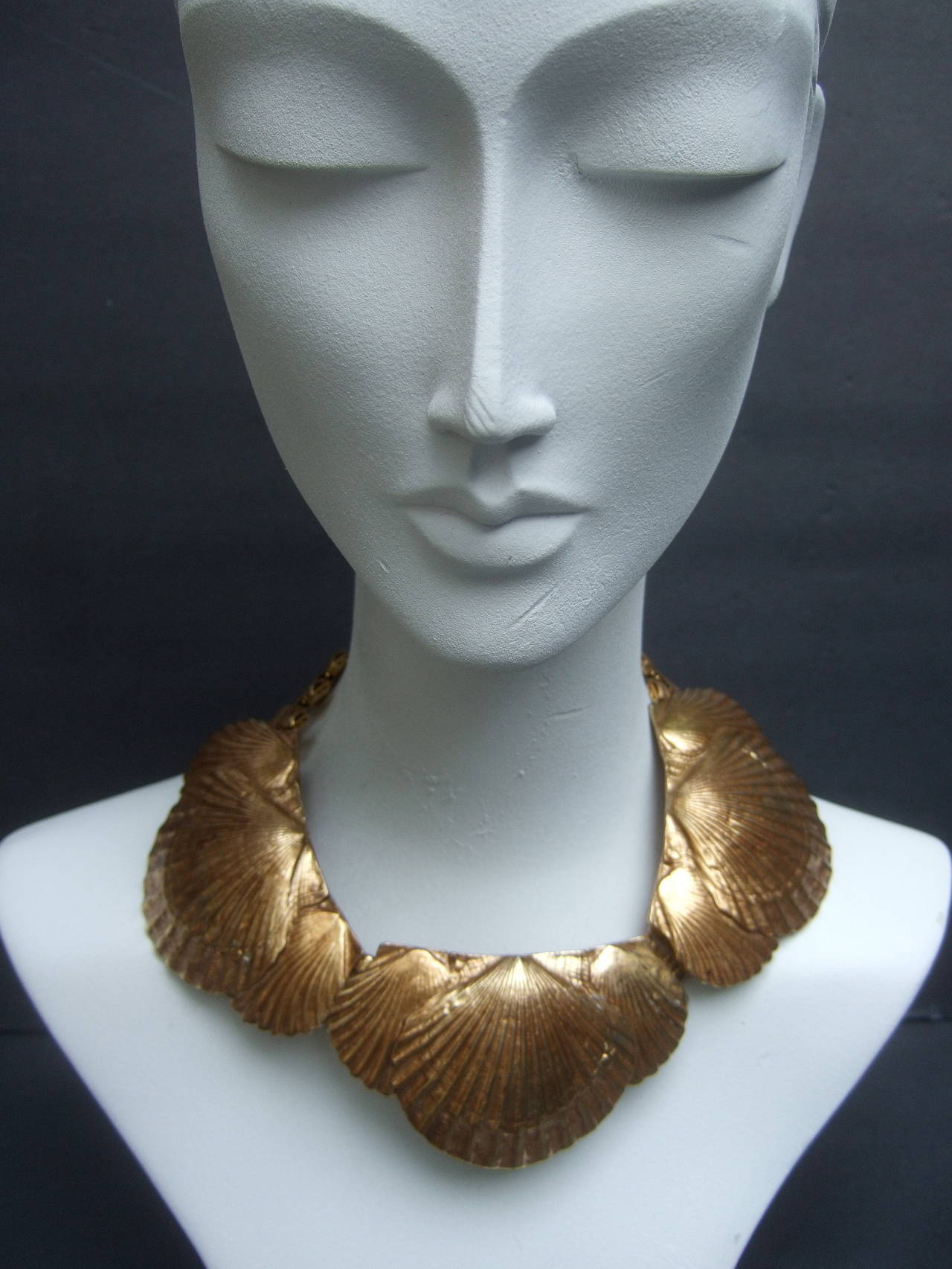 Women's Magnificent Gilt Metal Scallop Shell Choker Necklace Attributed to Line Vautrin 