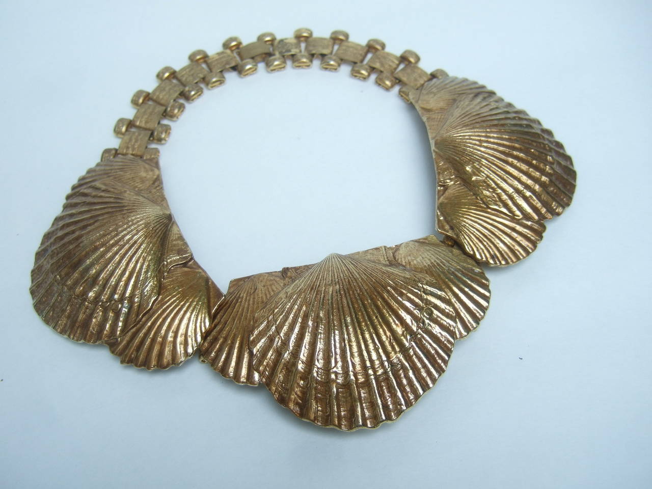 Magnificent Gilt Metal Scallop Shell Choker Necklace Attributed to Line Vautrin  5