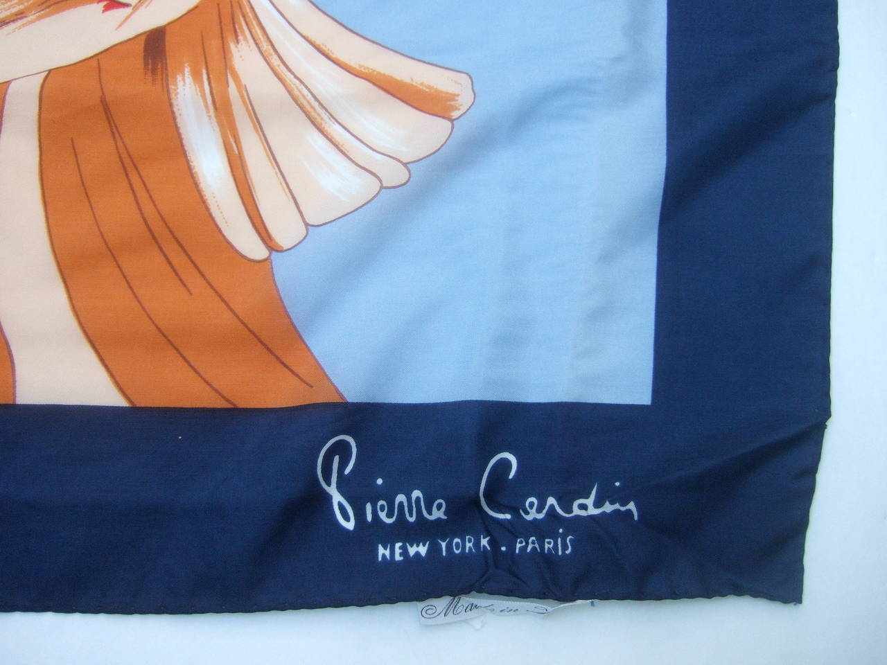 Pierre Cardin Art Deco Inspired Stylized Woman Silk Scarf c 1970s 1