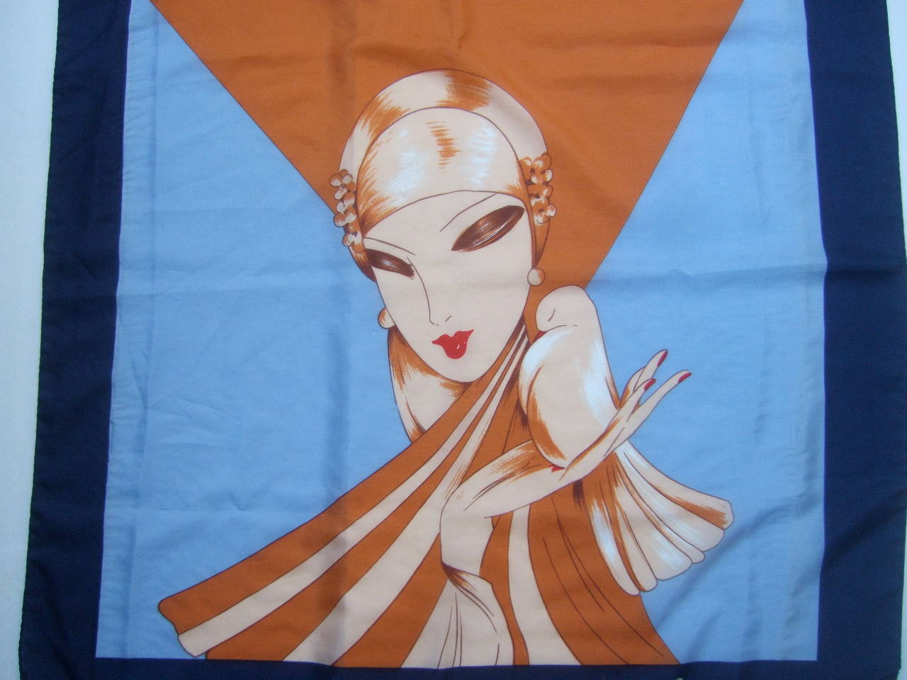 Pierre Cardin Art Deco Inspired Stylized Woman Silk Scarf c 1970s 2