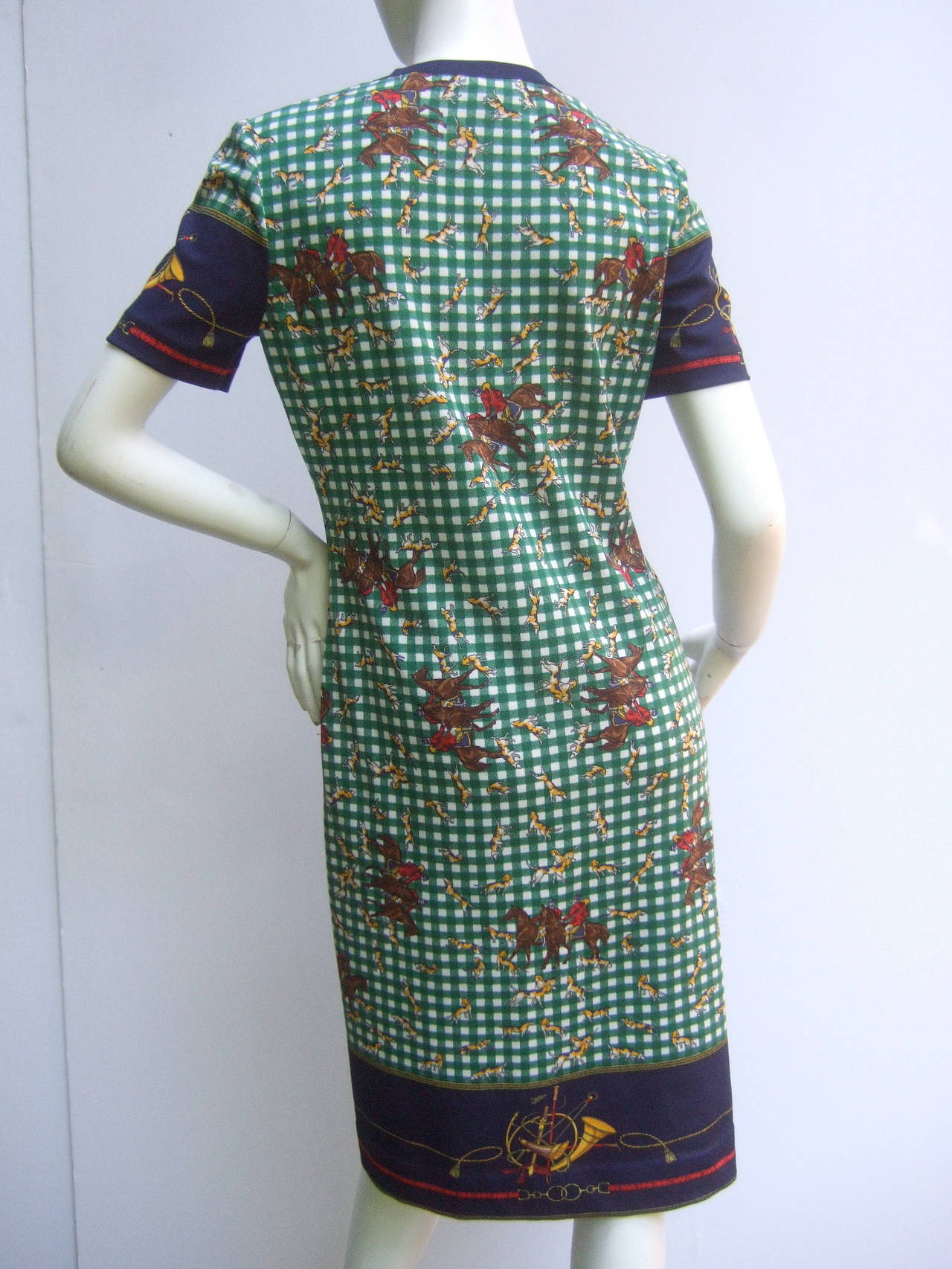 1970s Italian Equestrian Hunt Scene Knit Dress 4