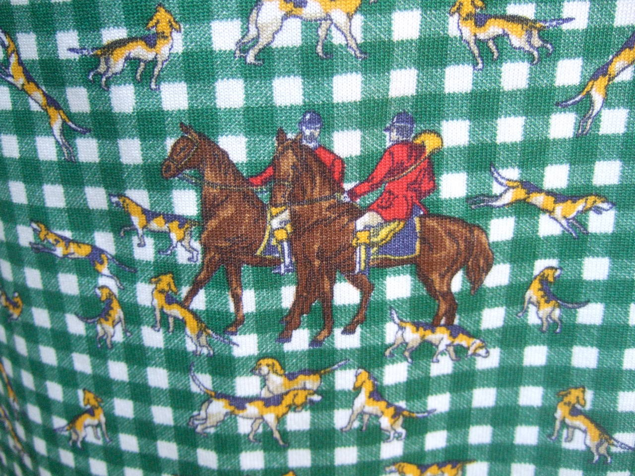 1970s Italian Equestrian Hunt Scene Knit Dress 2