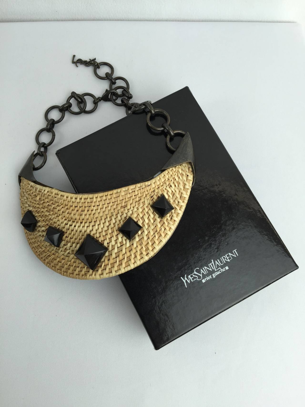 Dramatic Yves Saint Laurent Wicker Necklace. Huge Runway Bib. In New Condition In University City, MO