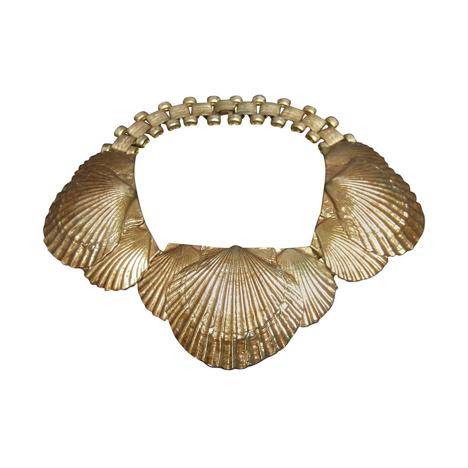 Magnificent Gilt Metal Scallop Shell Choker Necklace Attributed to Line Vautrin 