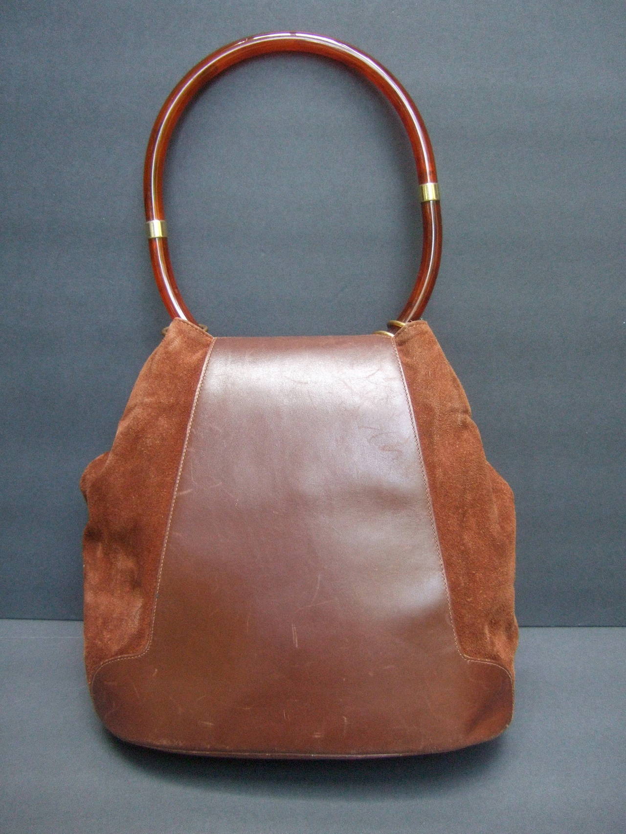 Gucci Italy Rare Brown Leather & Suede Handbag c 1970 1