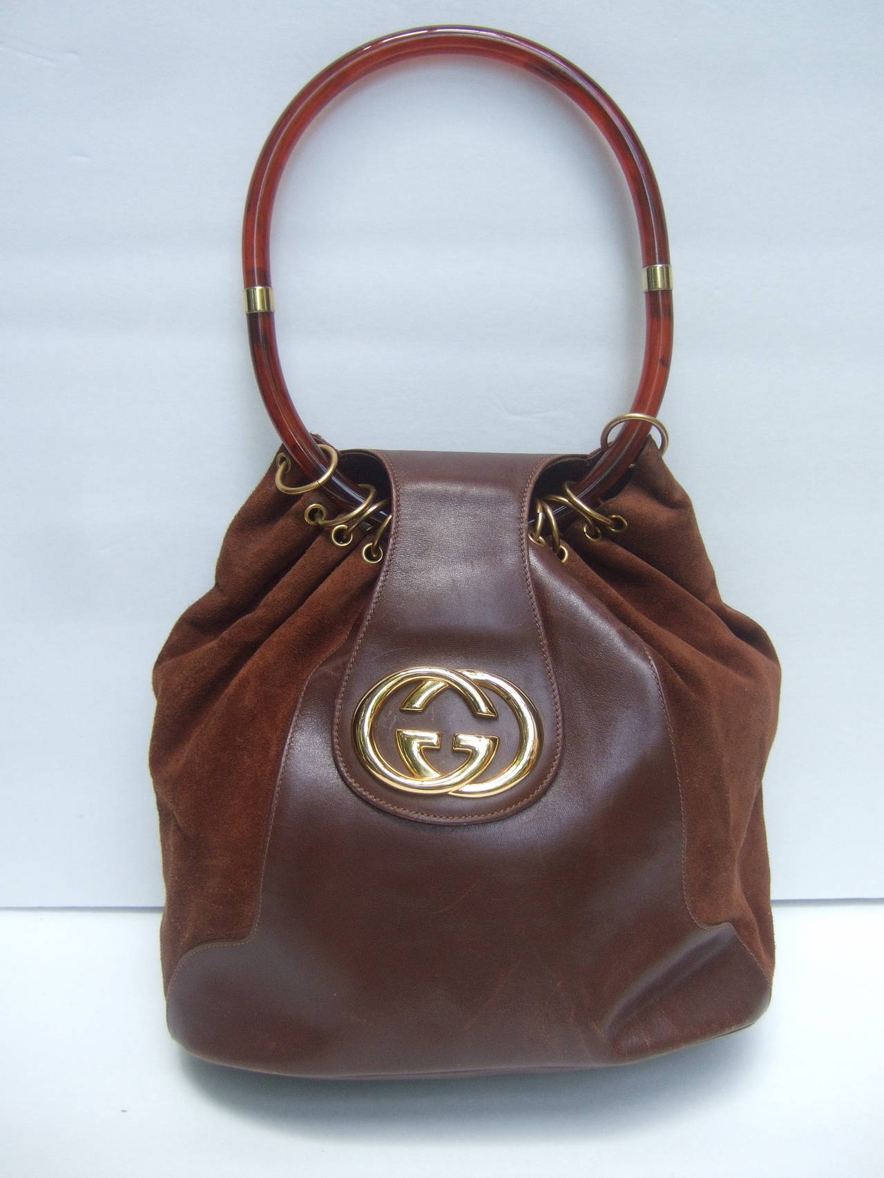 Women's Gucci Italy Rare Brown Leather & Suede Handbag c 1970