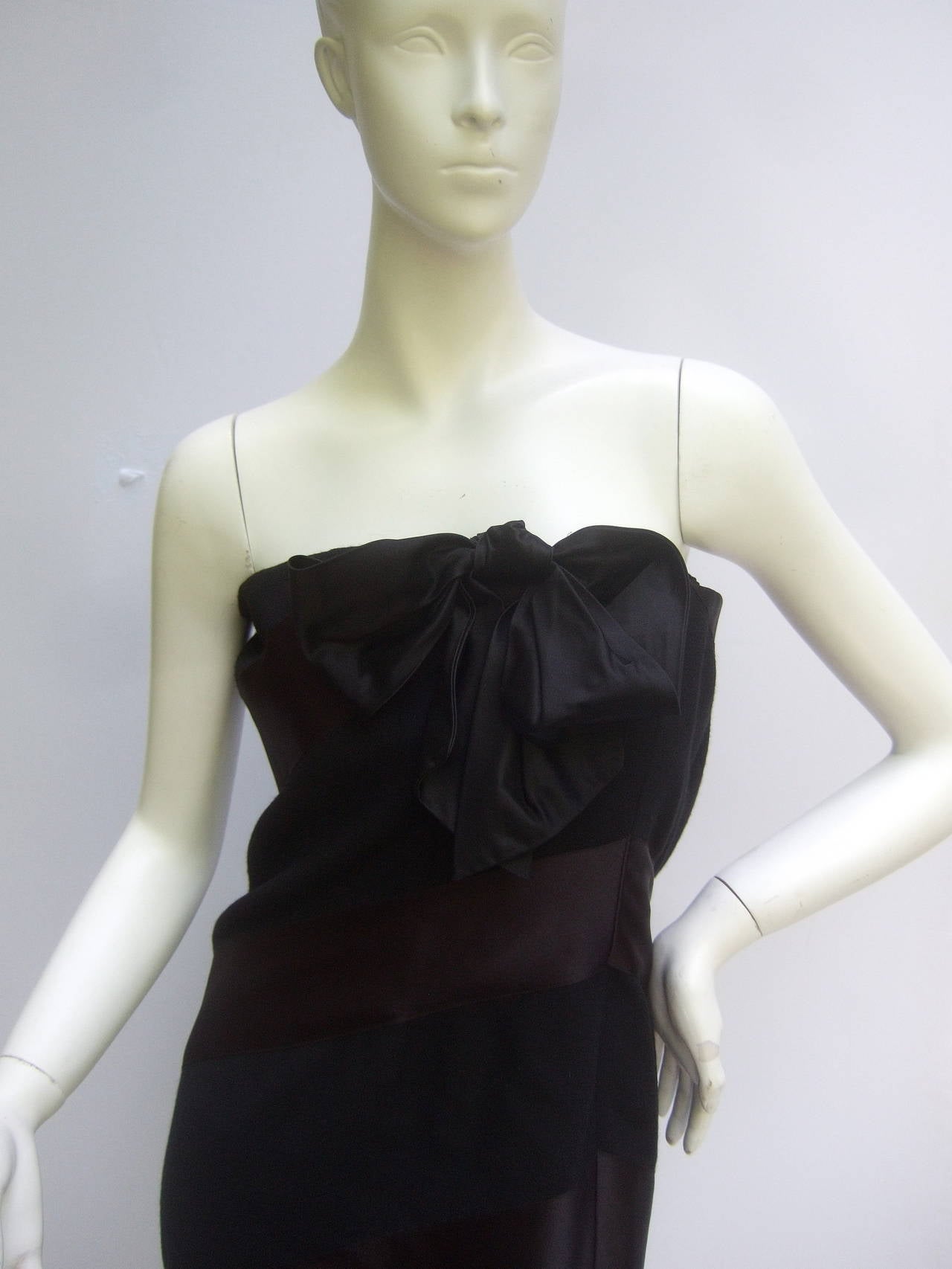 Bill Blass Chic Black Wool and Satin Strapless Cocktail Dress c 1980s ...