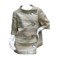 Harrod's Metallic Knit Silk Brocade Evening Jacket c 1960