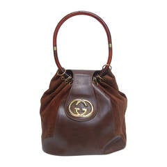 Gucci Italy Rare Brown Leather & Suede Handbag c 1970