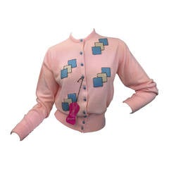 Vintage 1950's Schiaparelli "Pin-Up" Style Baby Pink Cardigan