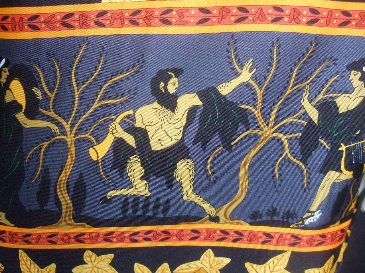 Black Stunning Hermes Mythical Gods of Greece Silk Blouse c 1980s