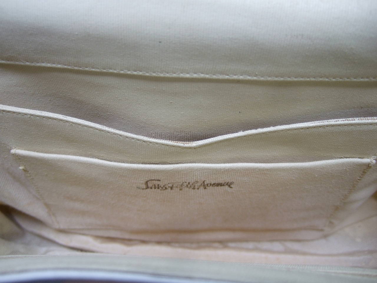 Saks Fifth Avenue White Patent Leather Bamboo Handle Handbag c 1970 3