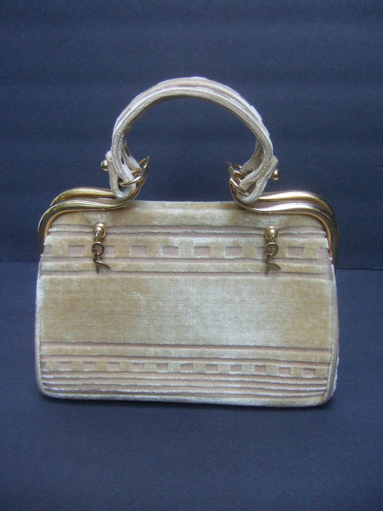 Gray Roberta di Camerino Champagne Color Cut Velvet Handbag c 1970