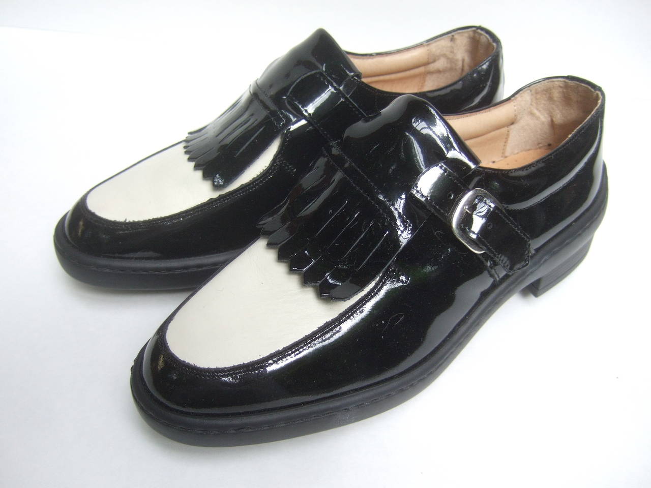 Black Women's Italian New Patent Leather Brogue Golf Shoes US Size 7.5