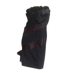 Bill Blass Chic Black Wool & Satin Strapless Cocktail Dress c 1980s 9