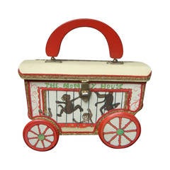 Whimsical Monkey Circus Theme Decoupage Handbag c 1970