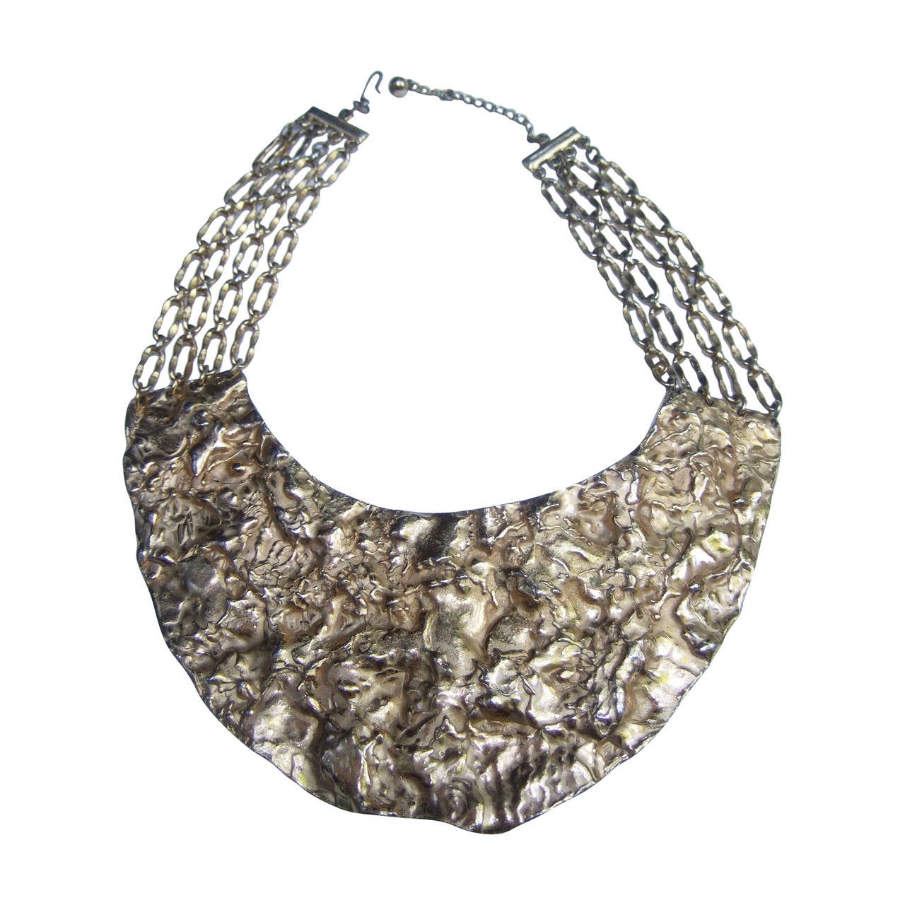 Massive Hammered Gilt Metal Collar Necklace c 1970 For Sale