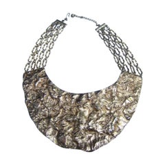 Vintage Massive Hammered Gilt Metal Collar Necklace c 1970