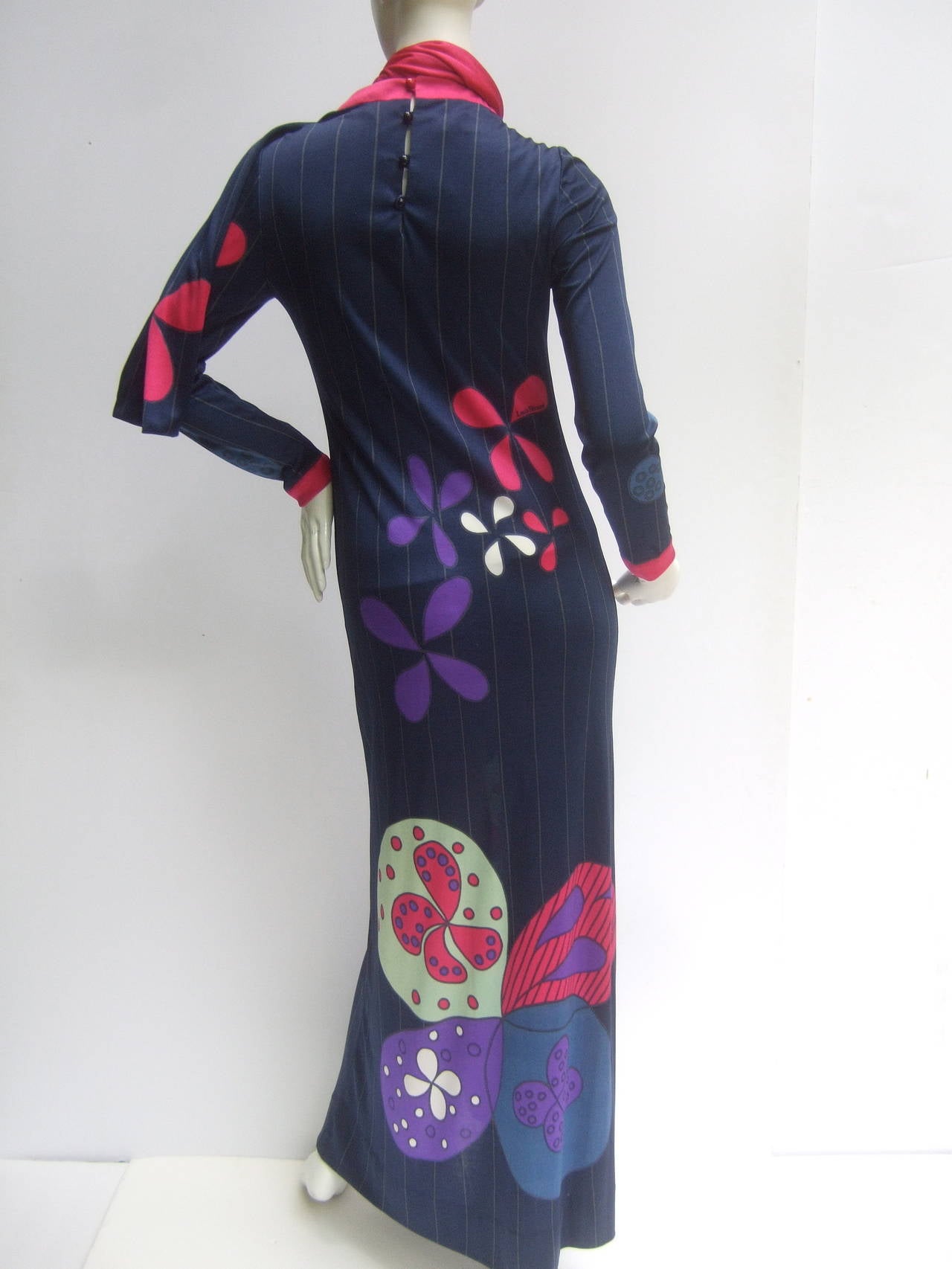Louis Feraud Paris Fabulous Mod Jersey Knit Print Maxi Gown c 1960s 3