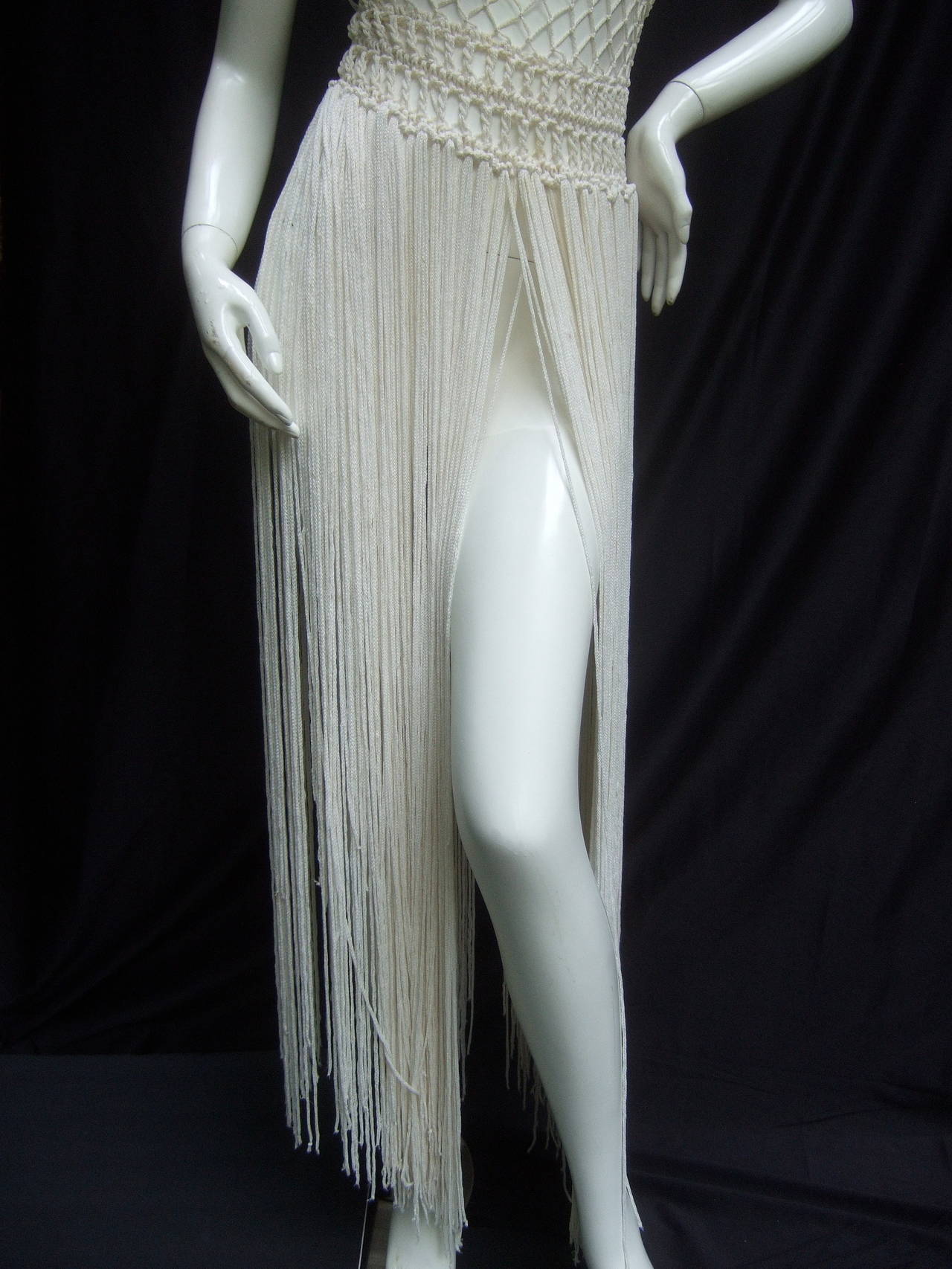 1970s White Fringe Knit Rope Gown at 1stDibs