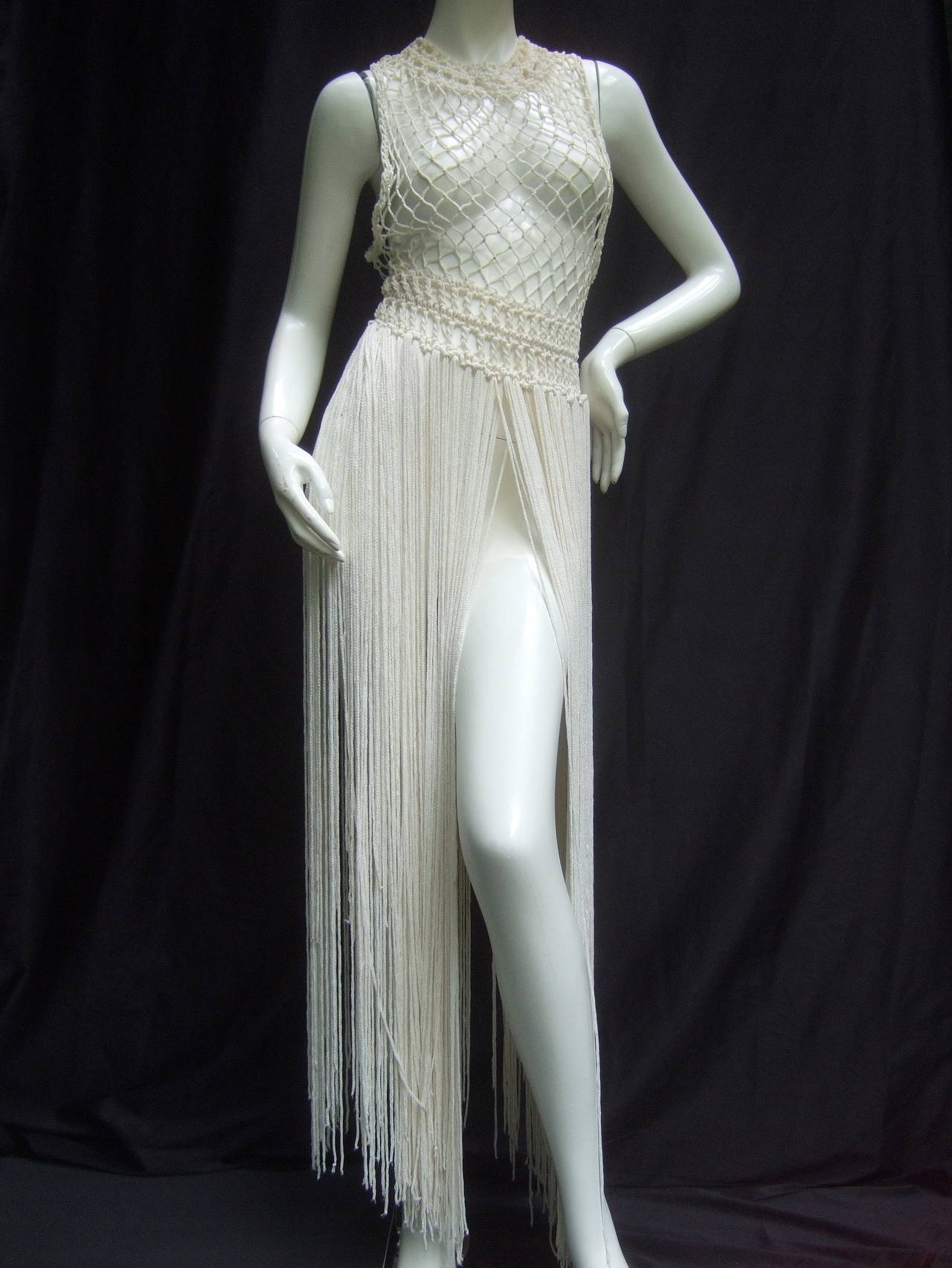 1970s White Fringe Knit Rope Gown at 1stDibs