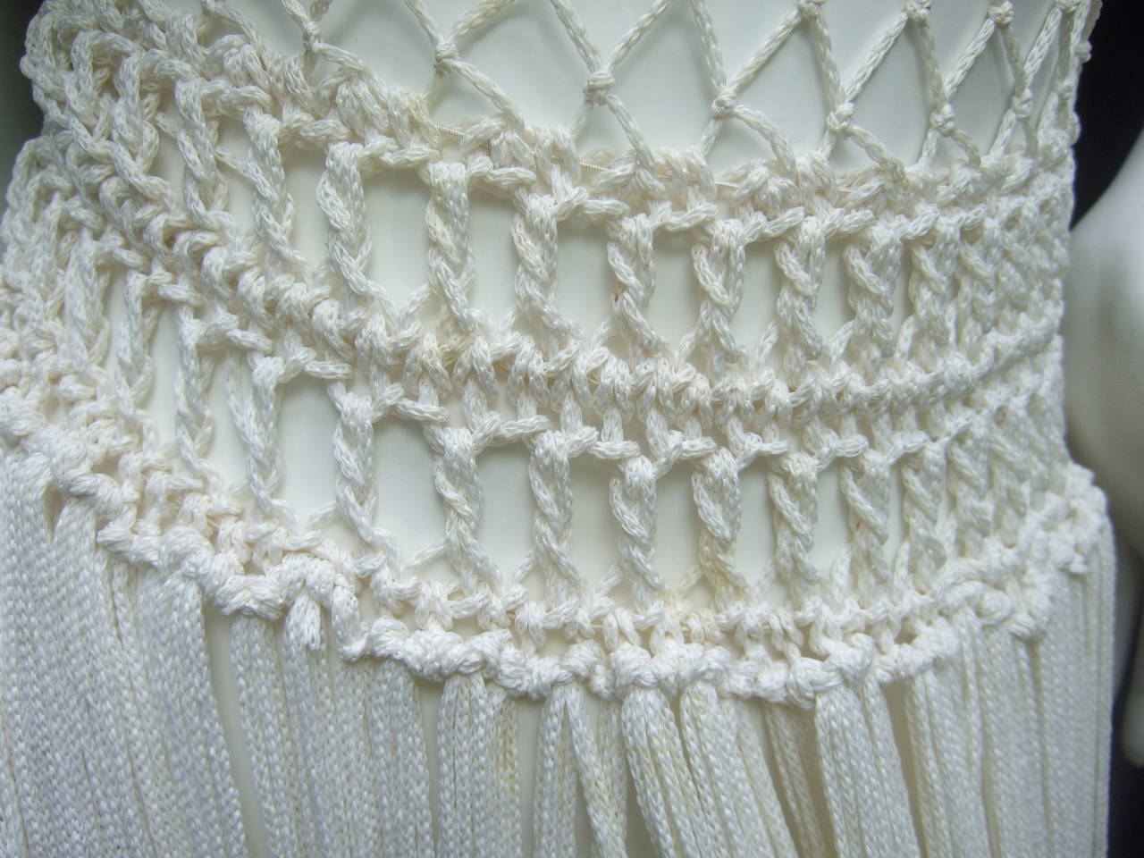 1970s White Fringe Knit Rope Gown at 1stDibs