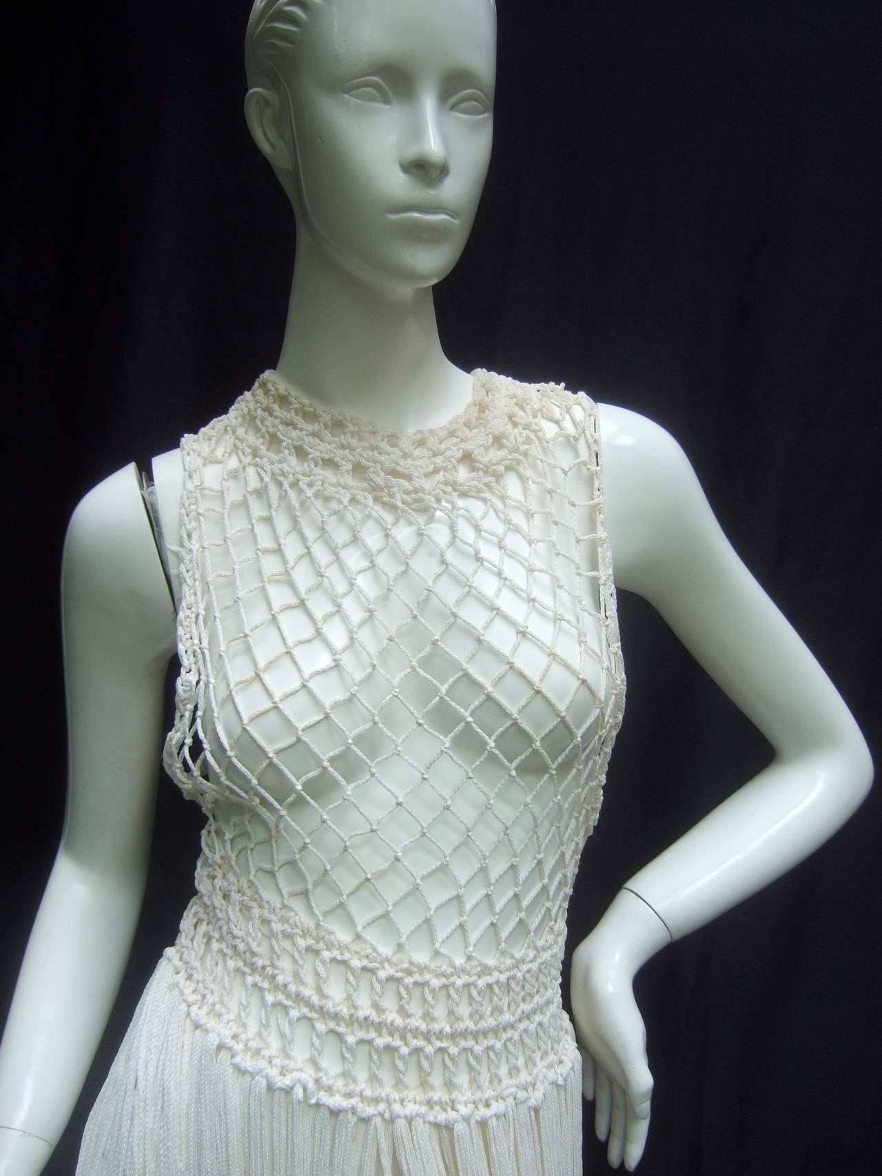 1970s White Fringe Knit Rope Gown at 1stDibs