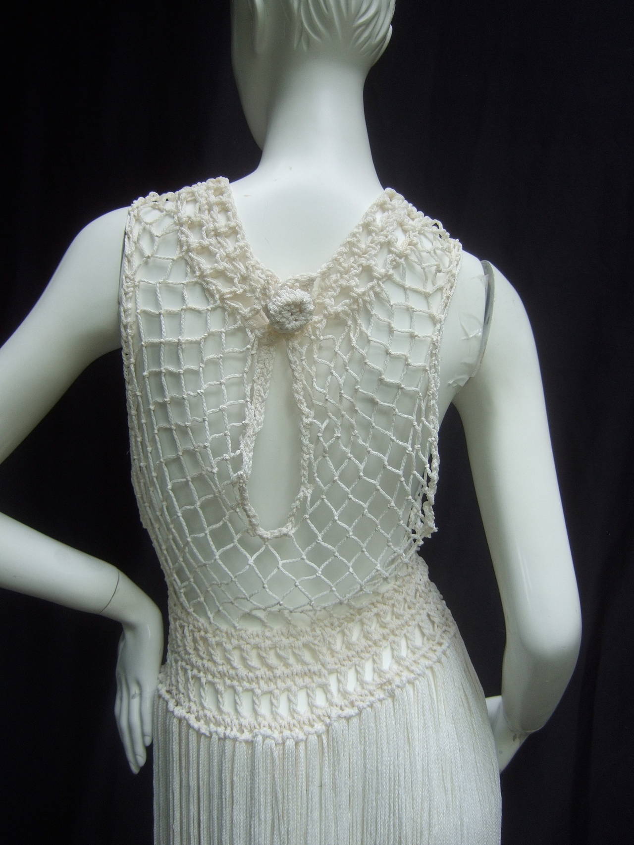 1970s White Fringe Knit Rope Gown at 1stDibs