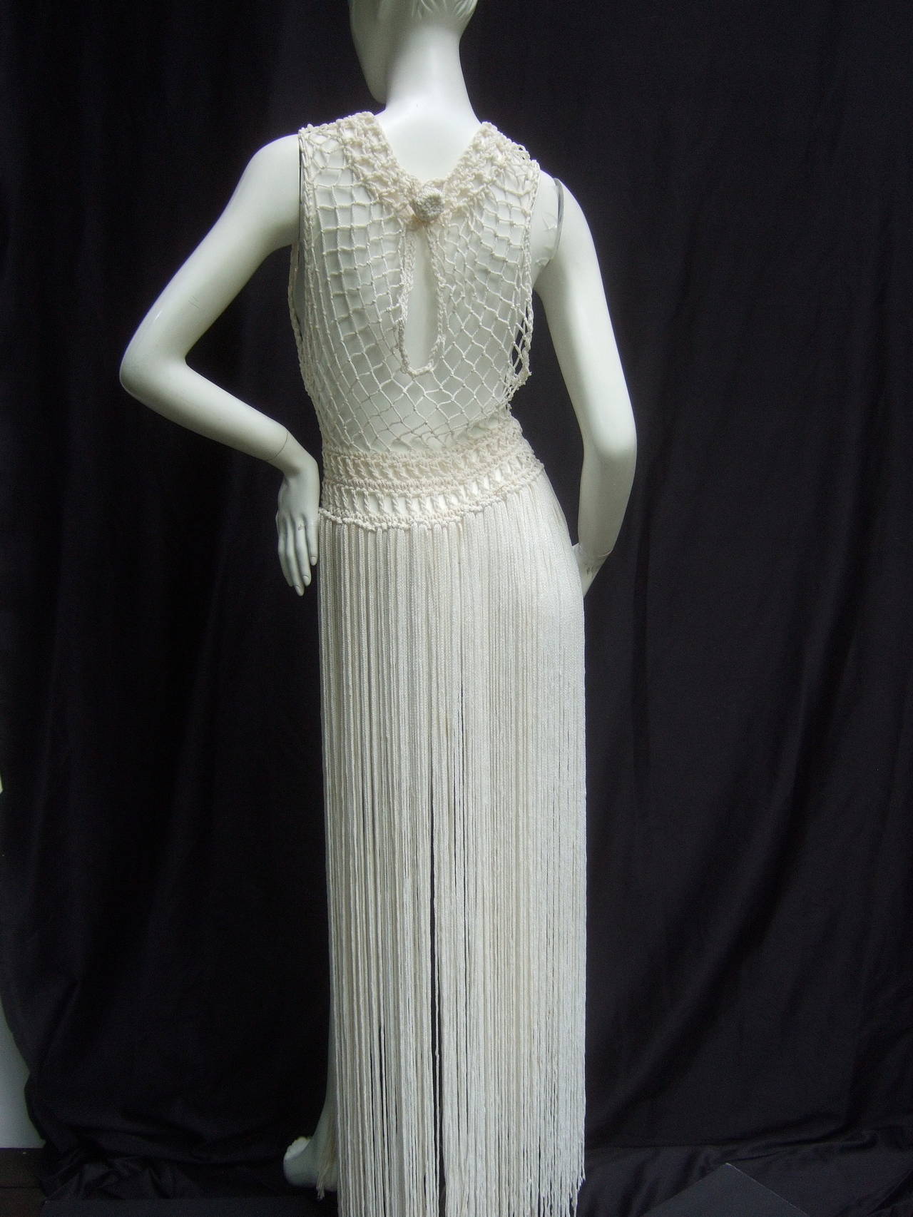 1970s White Fringe Knit Rope Gown at 1stDibs