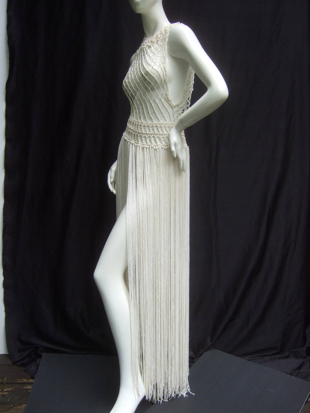 1970s White Fringe Knit Rope Gown at 1stDibs