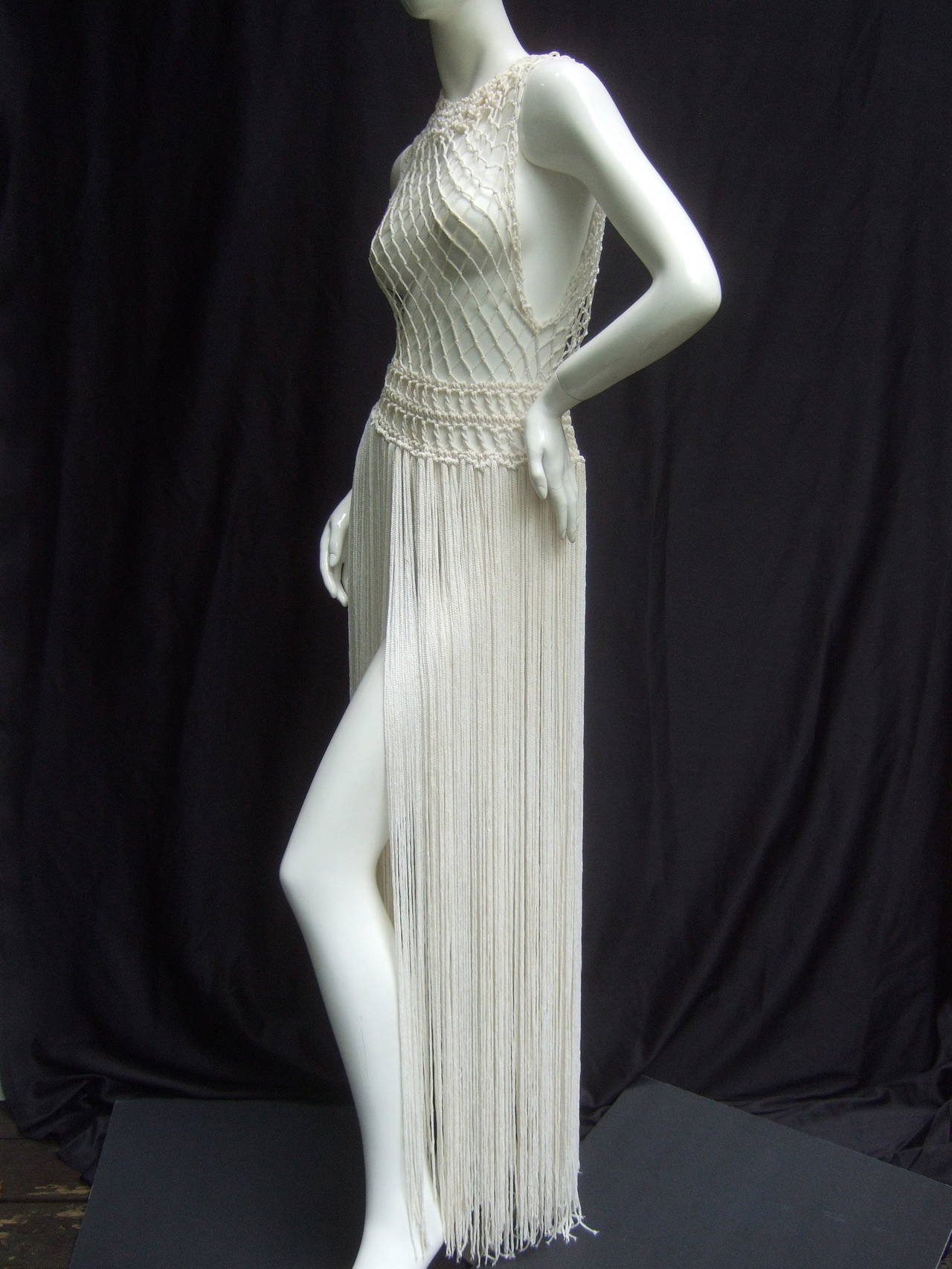1970s White Fringe Knit Rope Gown at 1stDibs