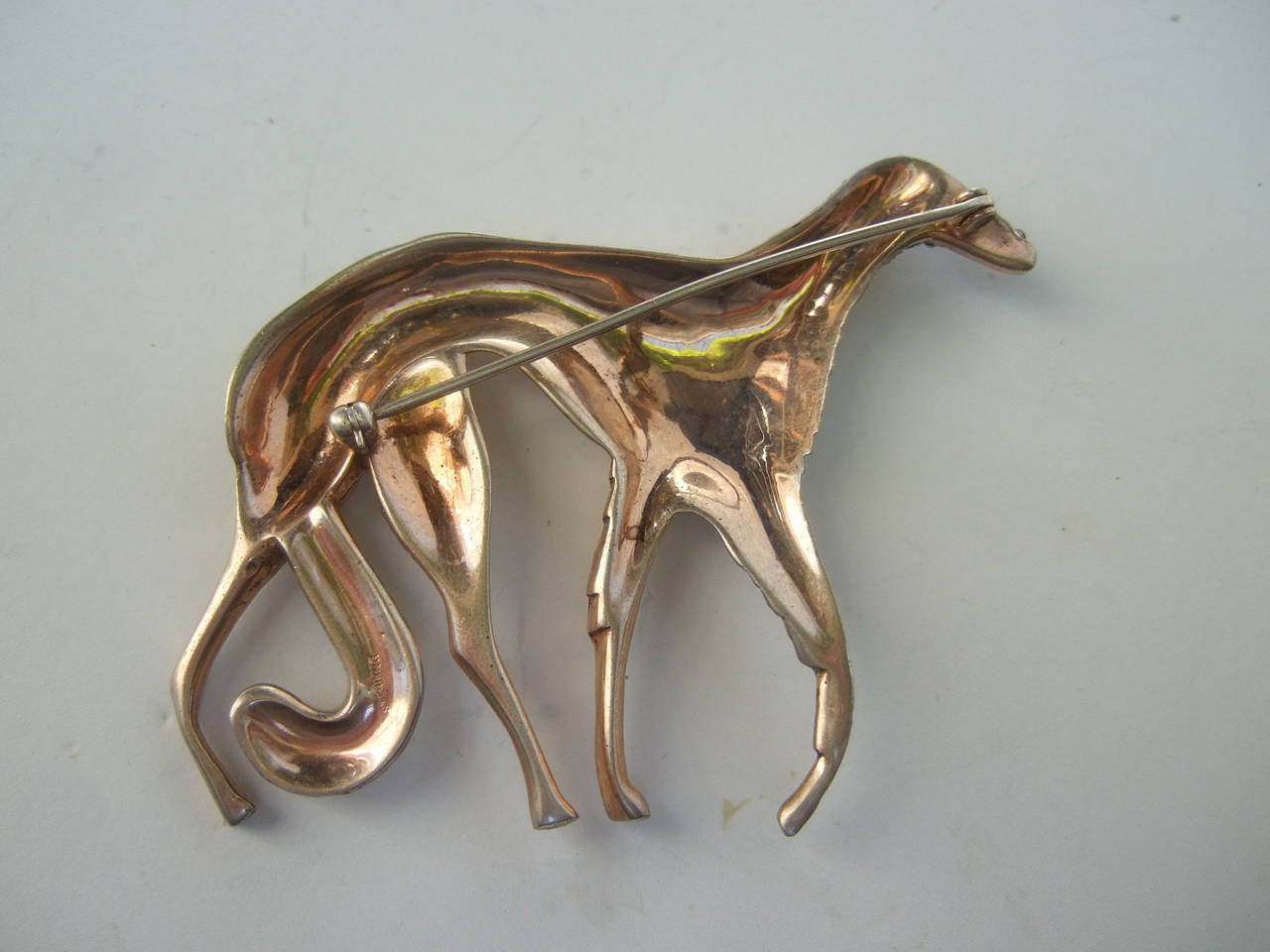 Women's Exquisite Art Deco Borzoi Sterling Vermeil Brooch c 1940s