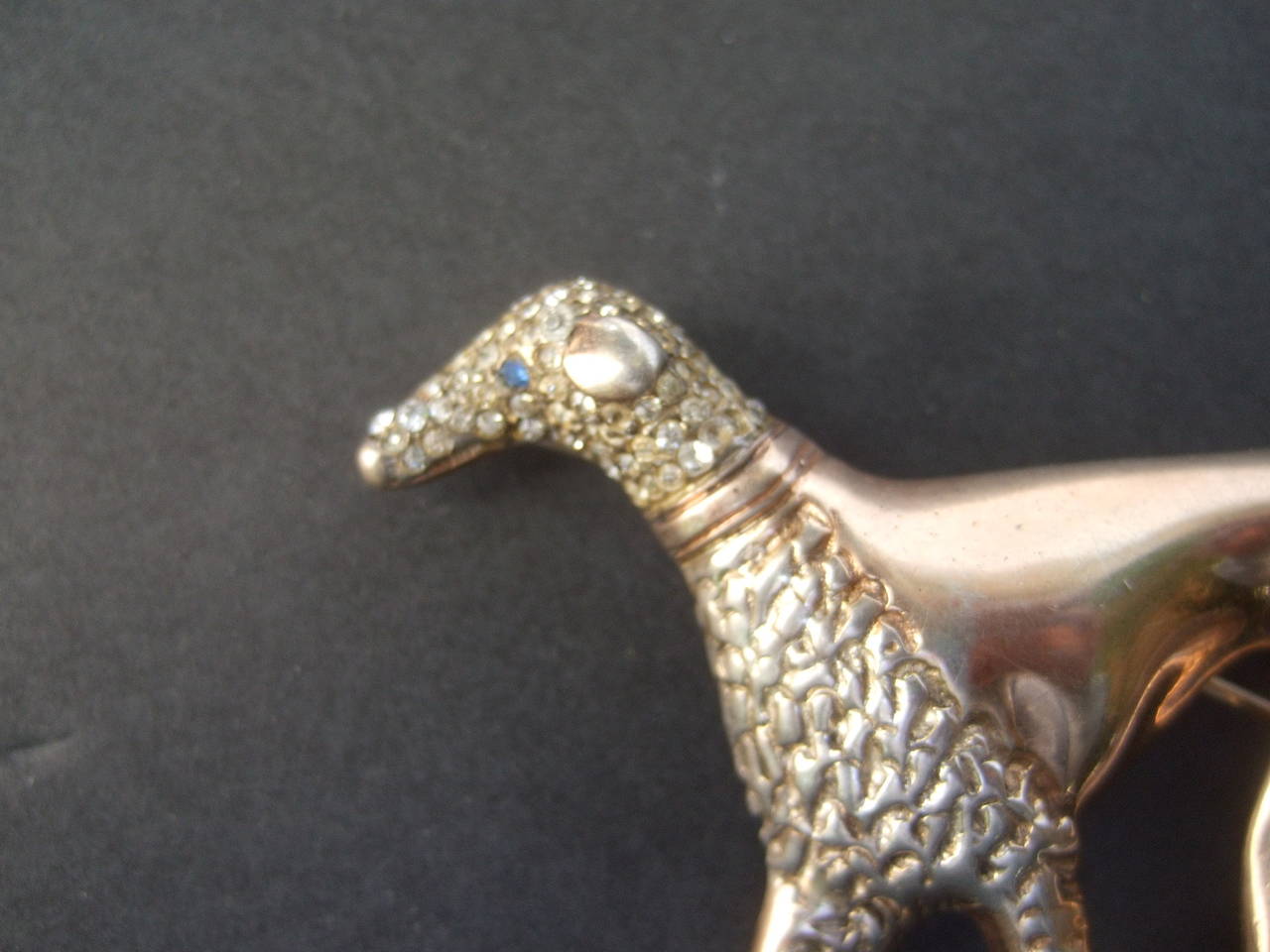 Exquisite Art Deco Borzoi Sterling Vermeil Brooch c 1940s In Excellent Condition In University City, MO