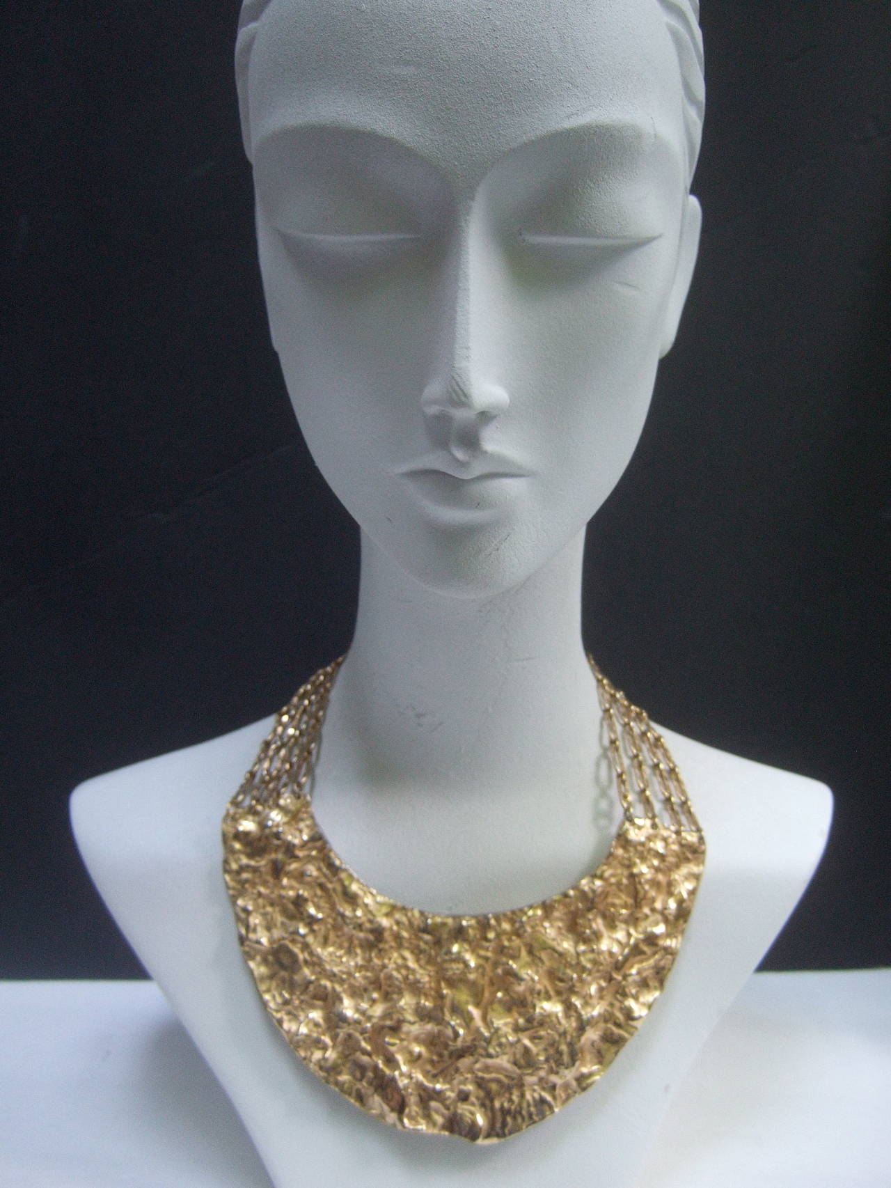 Women's Massive Hammered Gilt Metal Collar Necklace c 1970 For Sale