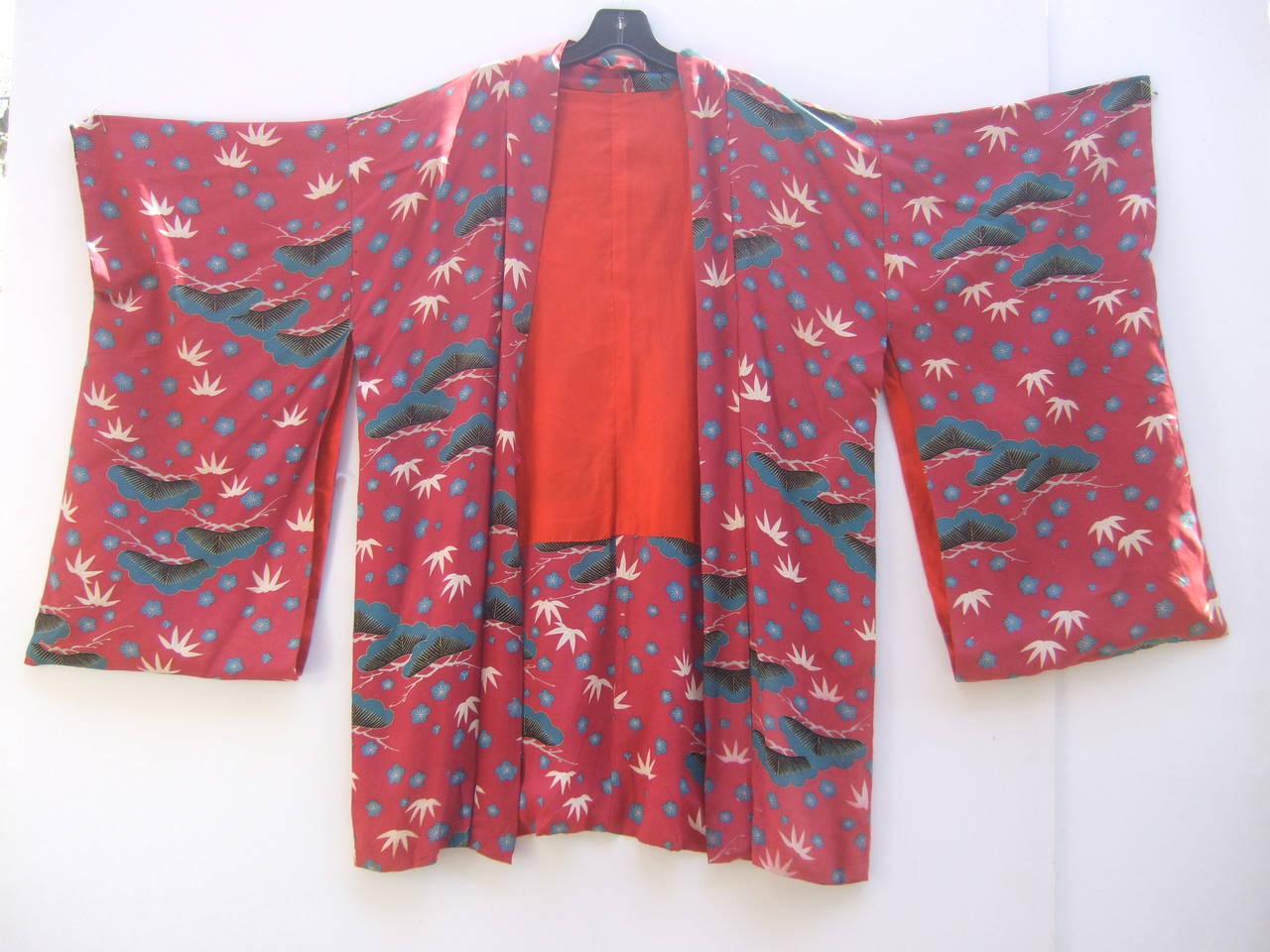 Exotic Japanese Floral Butterfly Crepe Kimono c 1950 3