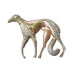 Exquisite Art Deco Borzoi Sterling Vermeil Brooch c 1940s 8