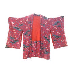 Exotic Japanese Floral Butterfly Crepe Kimono c 1950 3
