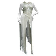 1970s White Fringe Fishnet Knit Rope Gown