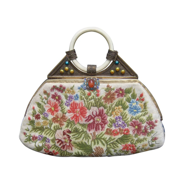 Floral Beaded Flapper Silk Hand Bag Antique at 1stDibs