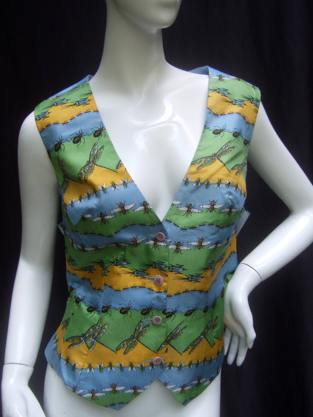 Quirky Avant Garde Silk Insect Print Women's Vest US Size 12 2