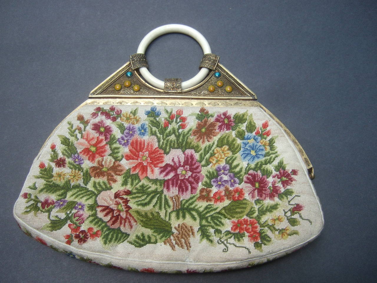 Exquisite Petit Point Jeweled Floral Evening Bag.  1920s 2
