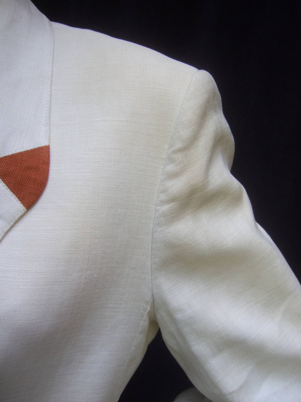 Hermes Paris Crisp White Linen Jacket Made in France c 1980s 3