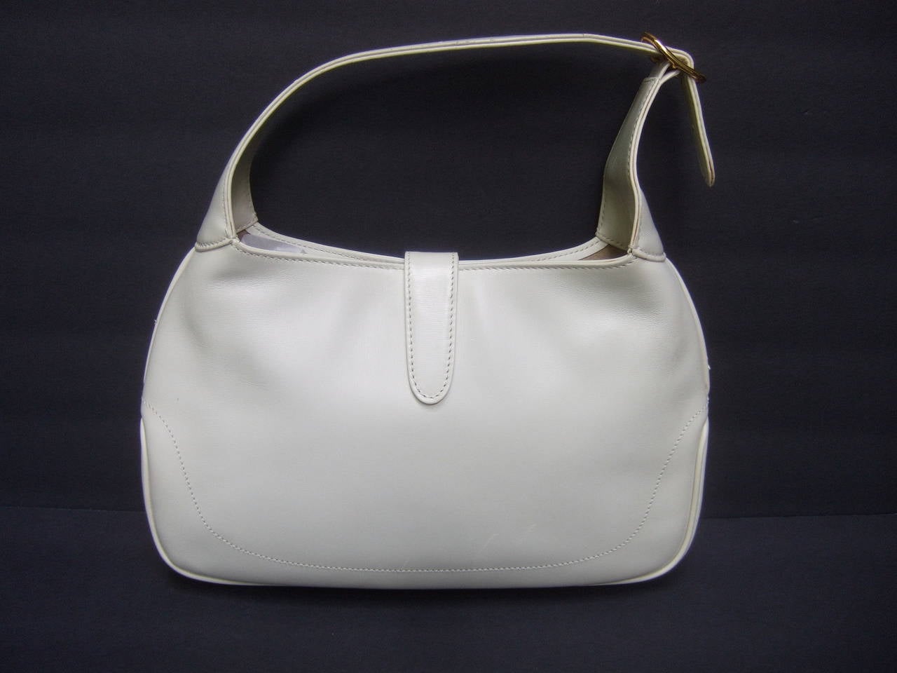 Gucci Italy Rare Bone Leather Webbed Piston Handbag c 1970 3