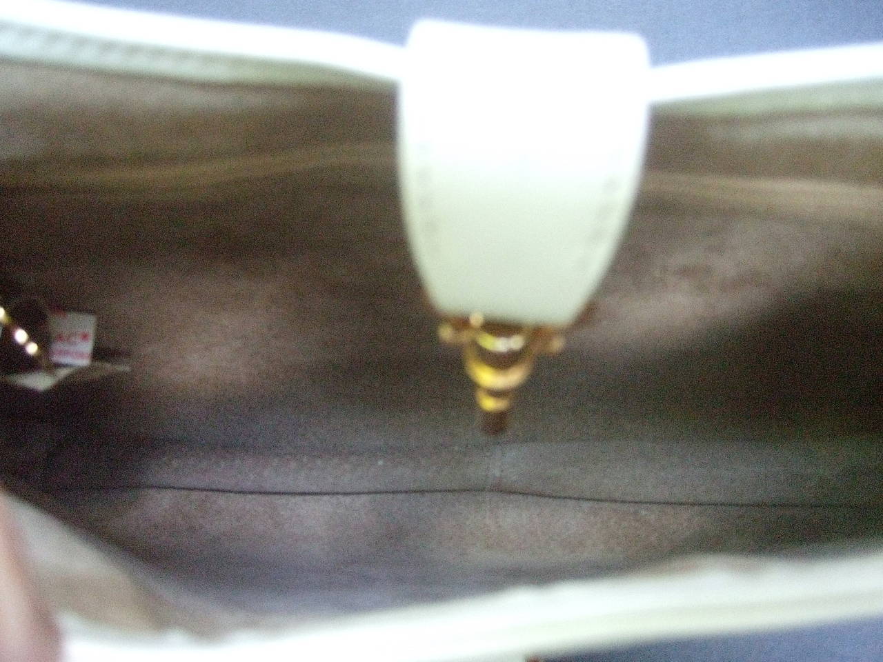 Gucci Italy Rare Bone Leather Webbed Piston Handbag c 1970 2