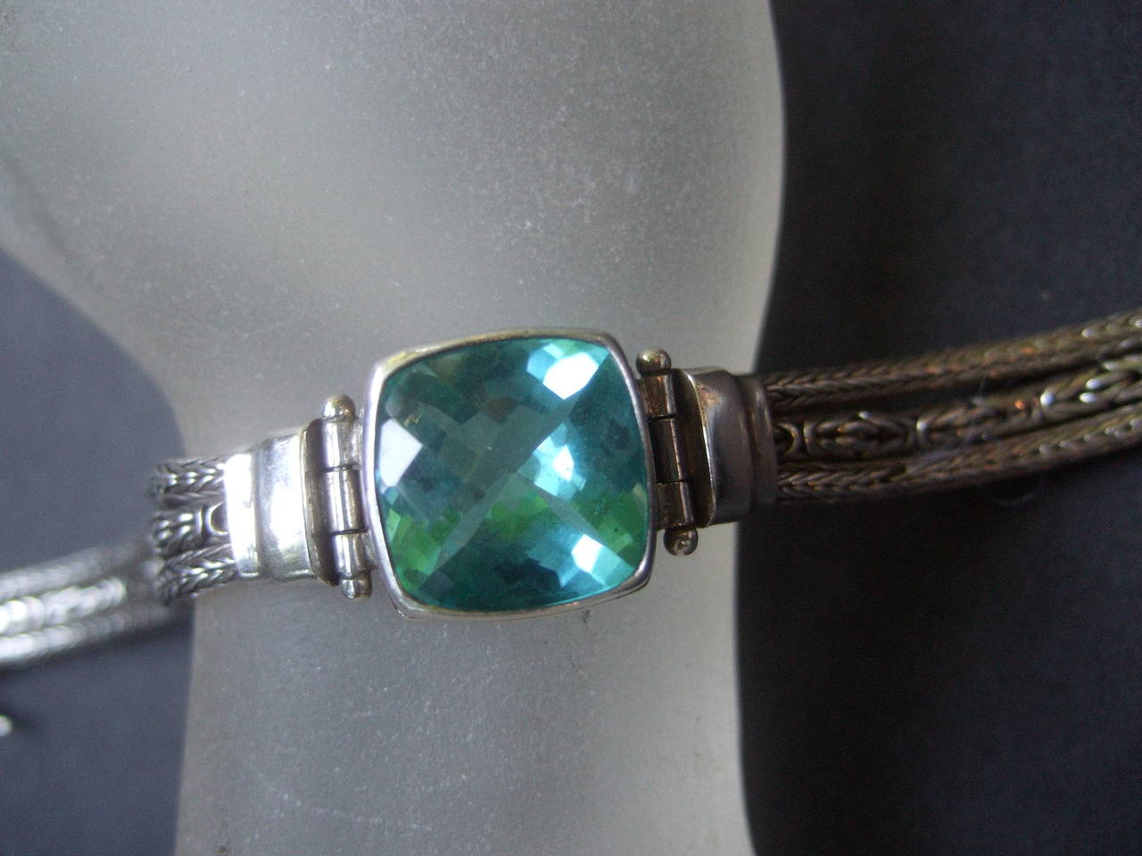 Elegant Sterling Silver Aquamarine Color Crystal Artisan Bracelet 4