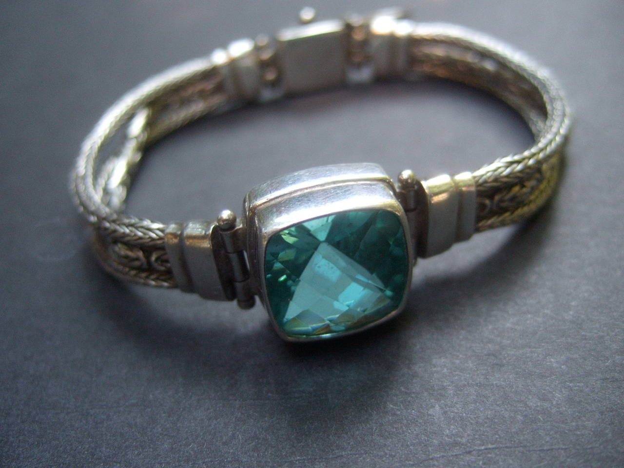 Elegant Sterling Silver Aquamarine Color Crystal Artisan Bracelet 3