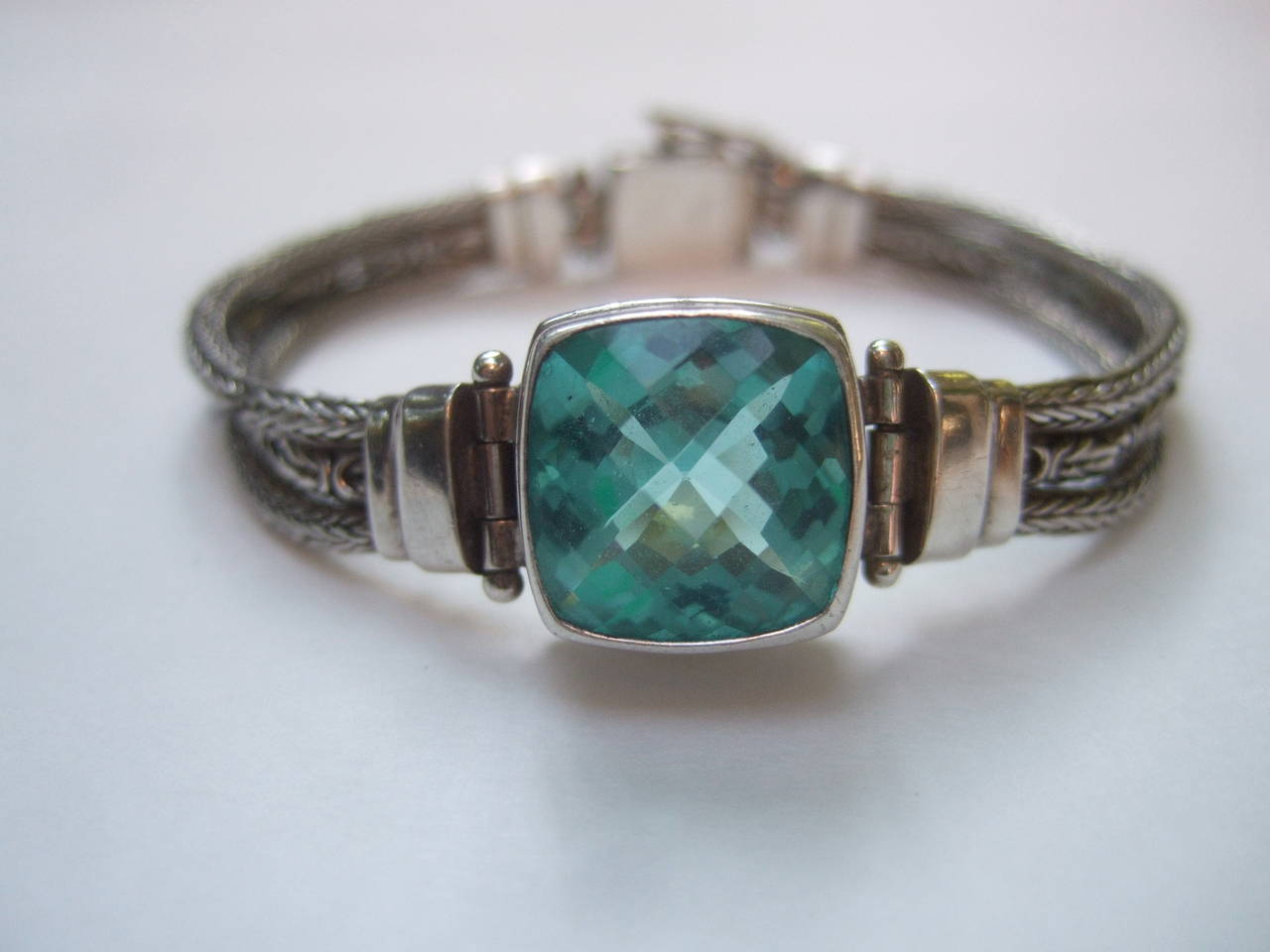 Elegant Sterling Silver Aquamarine Color Crystal Artisan Bracelet 2