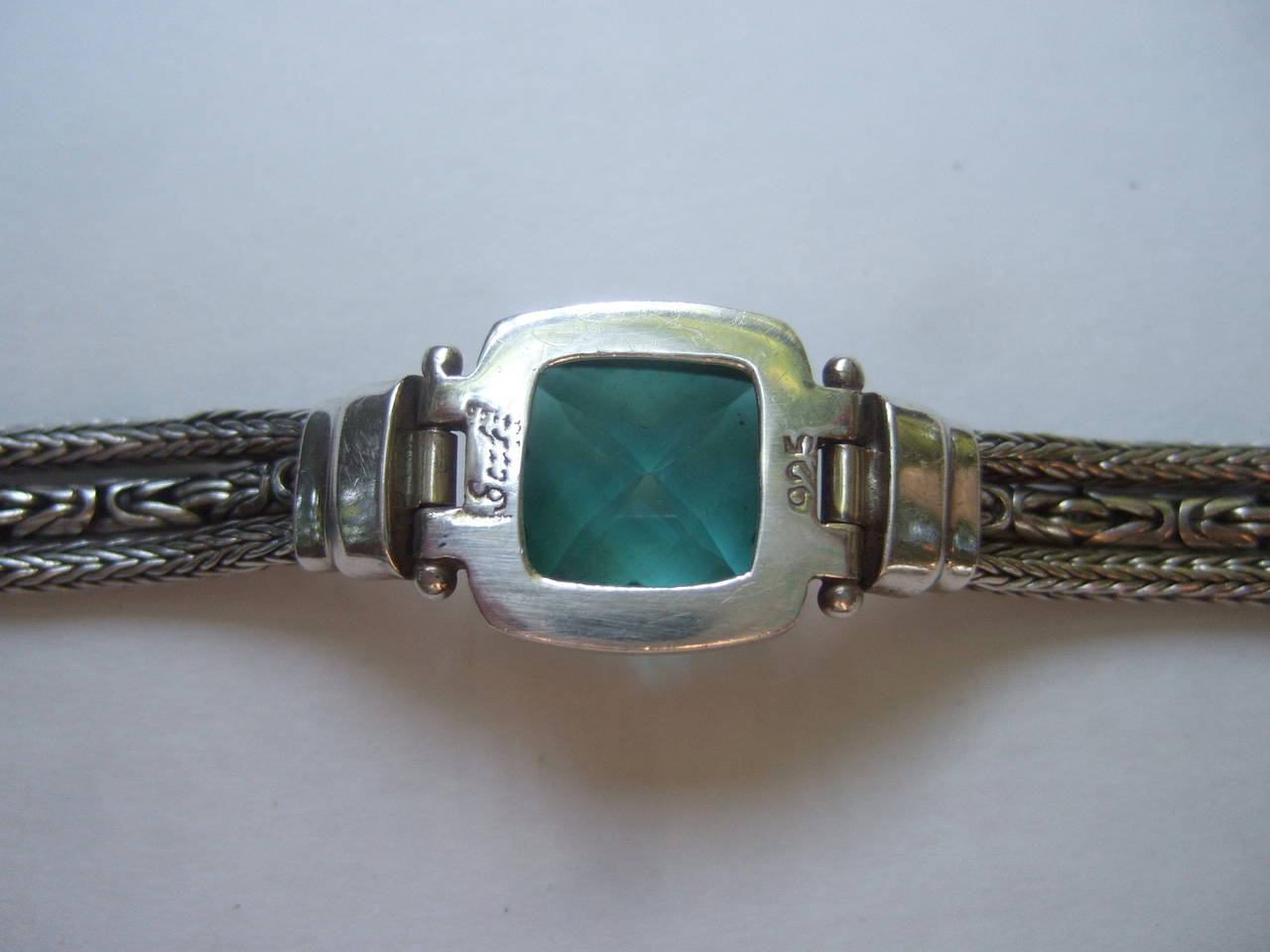Elegant Sterling Silver Aquamarine Color Crystal Artisan Bracelet 5